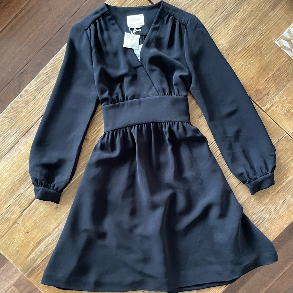 Kate Spade New With Tags Black Tie Waist Dress Lbd Long Sleeve